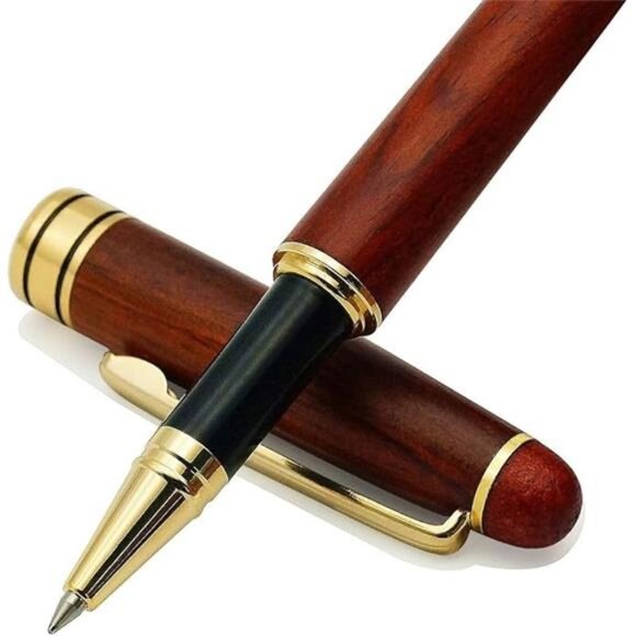 Genuine Rosewood Ballpoint Pen Writing Set - Extra 2 Black Ink Refills - Picture 8 of 8
